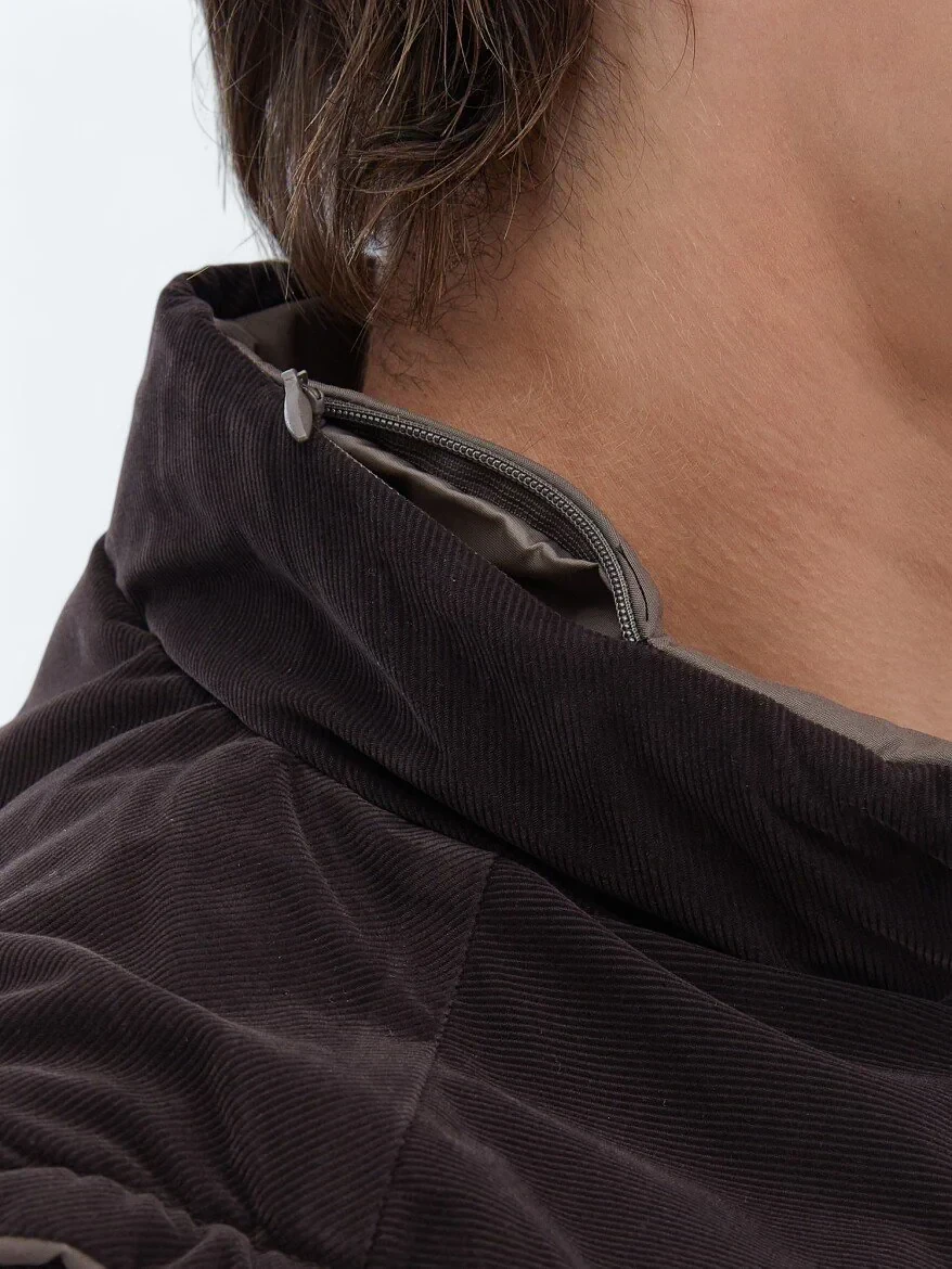 Koyu Vizon Regular Fit Gizli Kapüşon Casual Dokuma Spor Yelek - 10