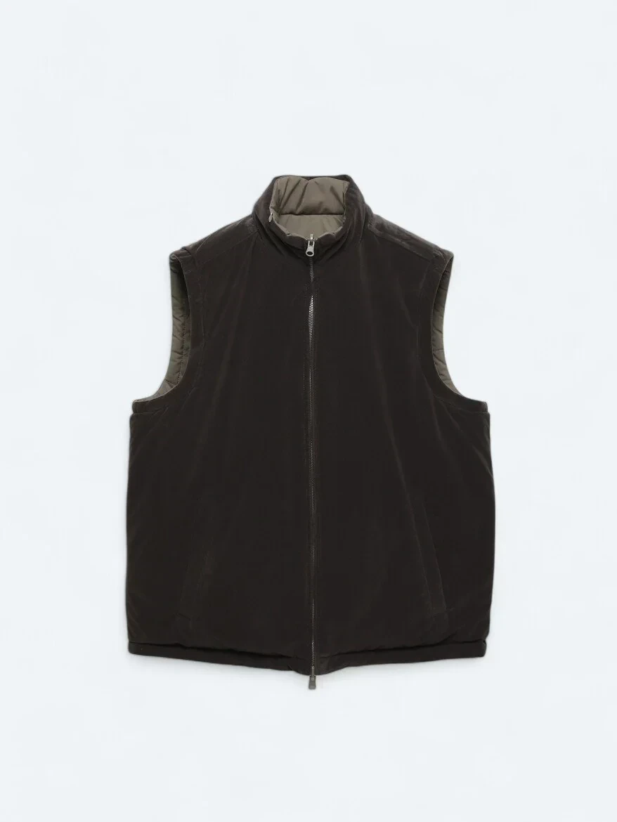 Koyu Vizon Regular Fit Gizli Kapüşon Casual Dokuma Spor Yelek - 14