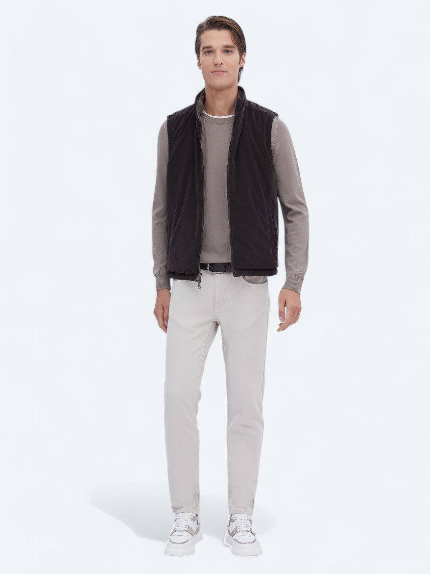 Koyu Vizon Regular Fit Gizli Kapüşon Casual Dokuma Spor Yelek - 4