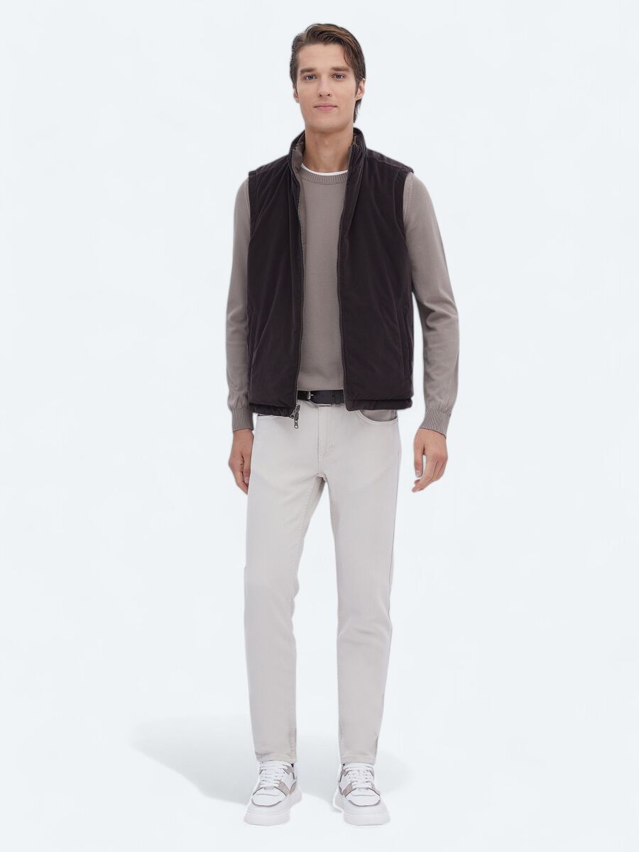 Koyu Vizon Regular Fit Gizli Kapüşon Casual Dokuma Spor Yelek - 4