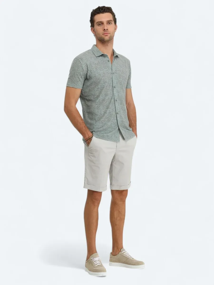 Koyu Yeşil Baskılı Regular Fit Casual Keten Karışımlı Gömlek - 2