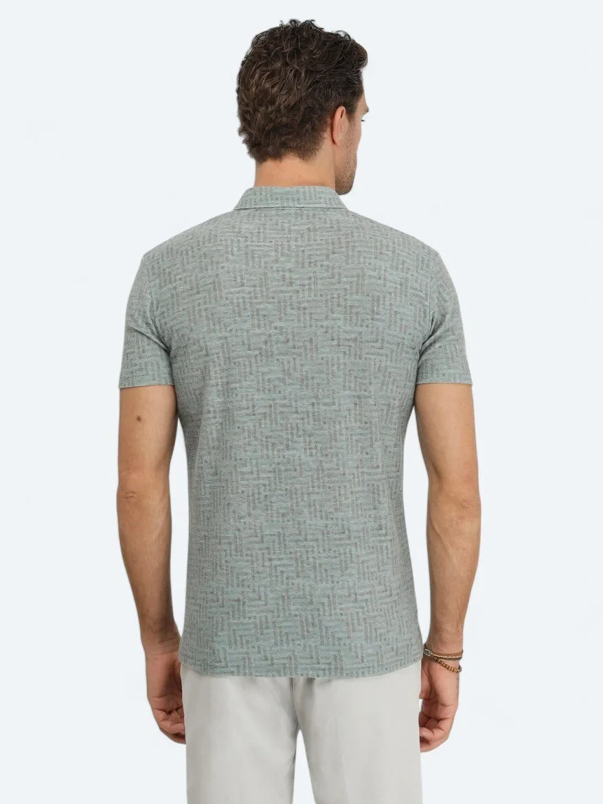 Koyu Yeşil Baskılı Regular Fit Casual Keten Karışımlı Gömlek - 4
