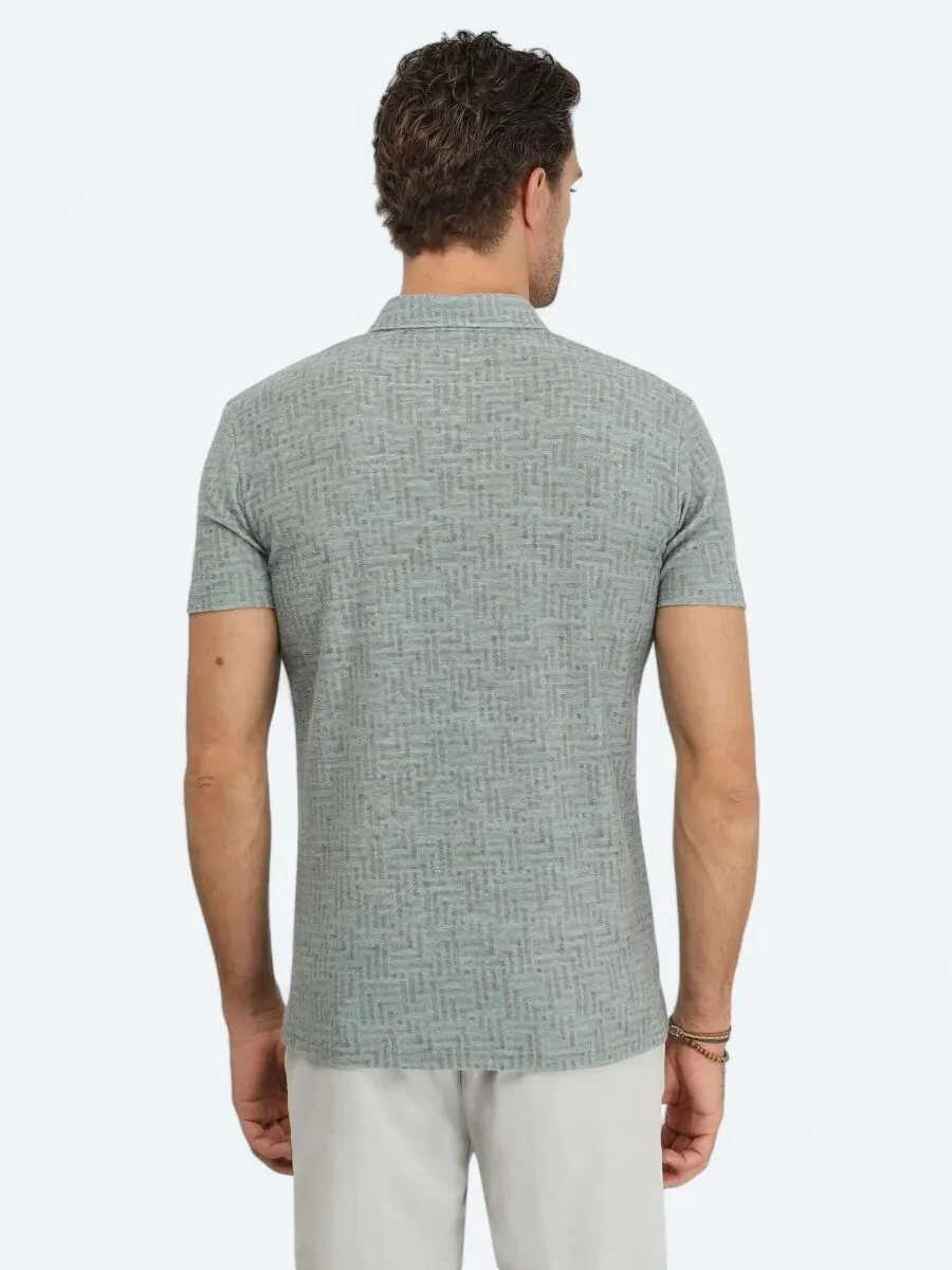 Koyu Yeşil Baskılı Regular Fit Casual Keten Karışımlı Gömlek - 4