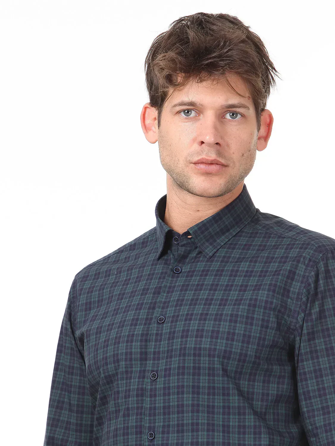 Koyu Yeşil Kareli Regular Fit Dokuma Casual %100 Pamuk Gömlek - 2