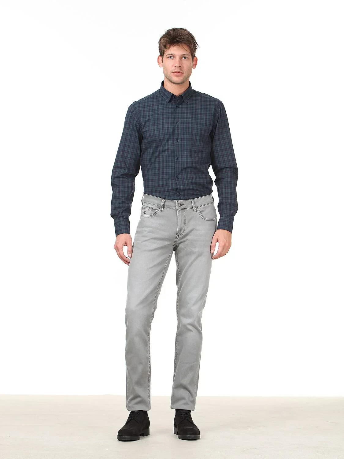 Koyu Yeşil Kareli Regular Fit Dokuma Casual %100 Pamuk Gömlek - 3