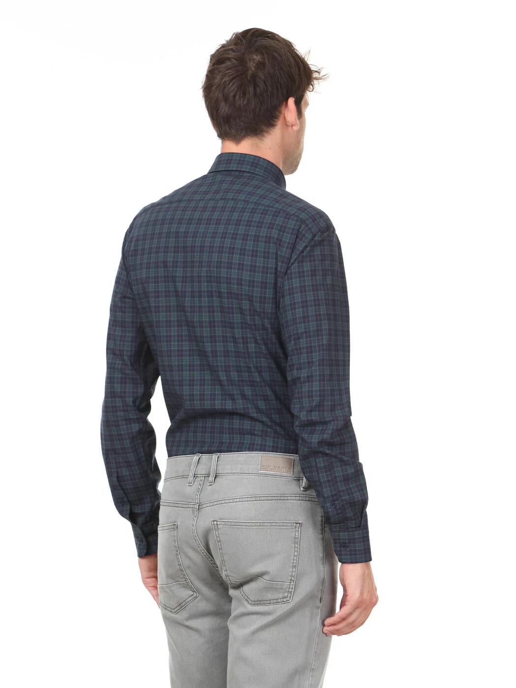 Koyu Yeşil Kareli Regular Fit Dokuma Casual %100 Pamuk Gömlek - 4