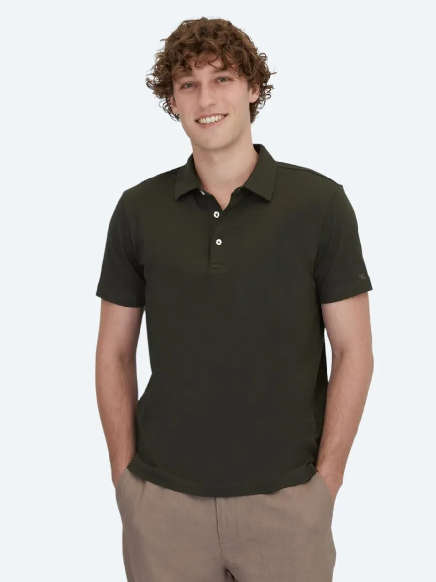 Koyu Yeşil Polo Yaka Pamuk Karışımlı T-Shirt - 1