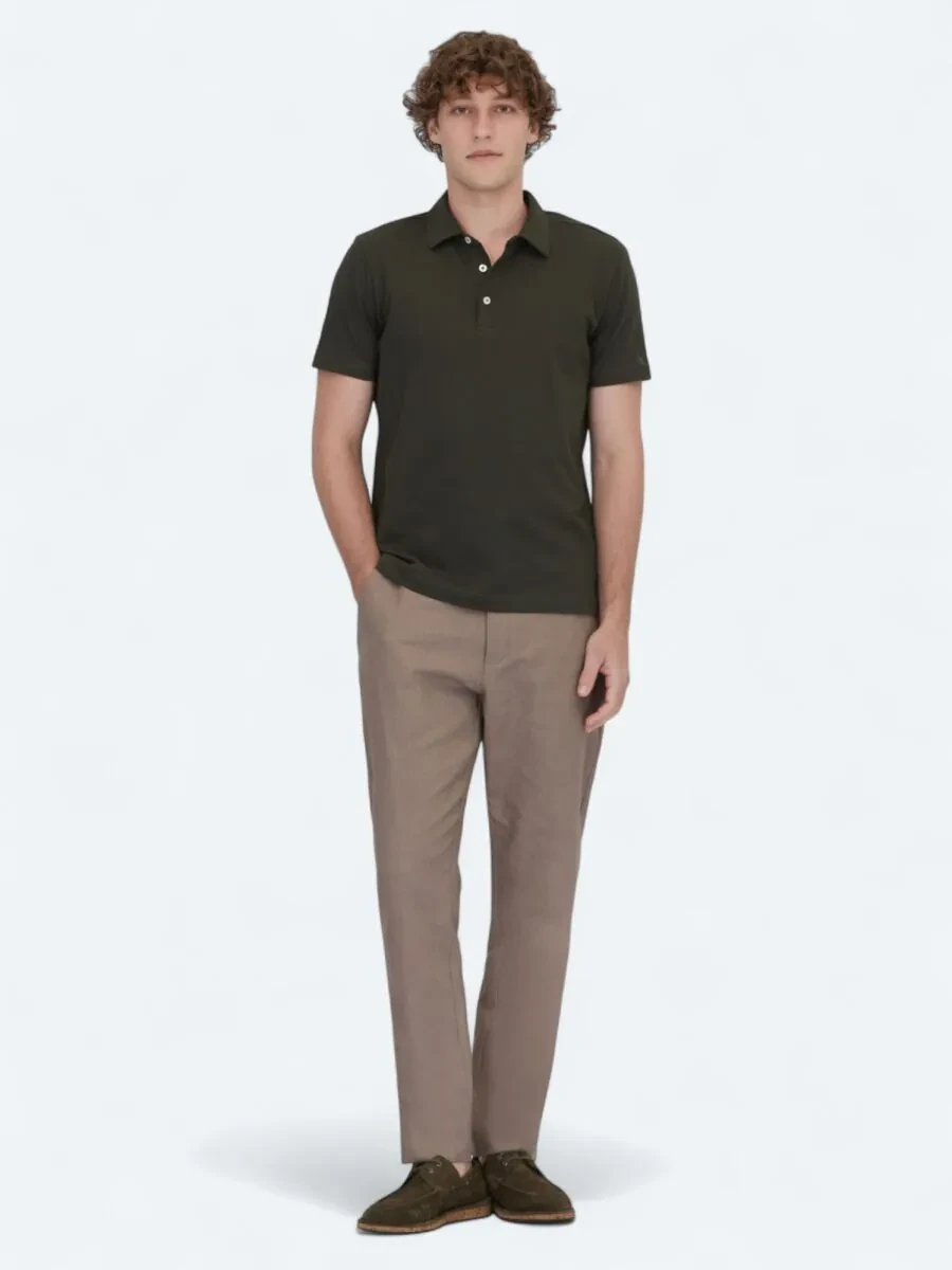 Koyu Yeşil Polo Yaka Pamuk Karışımlı T-Shirt - 2