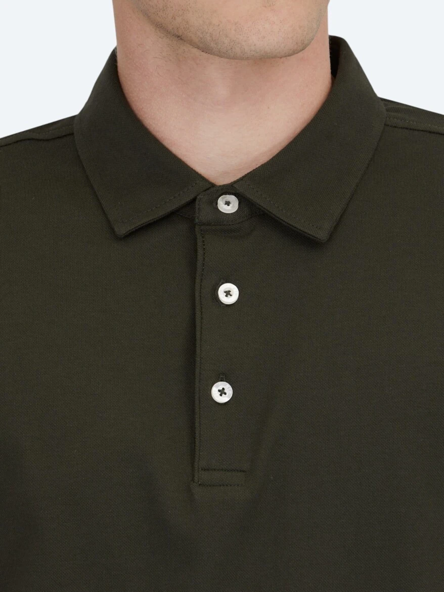 Koyu Yeşil Polo Yaka Pamuk Karışımlı T-Shirt 