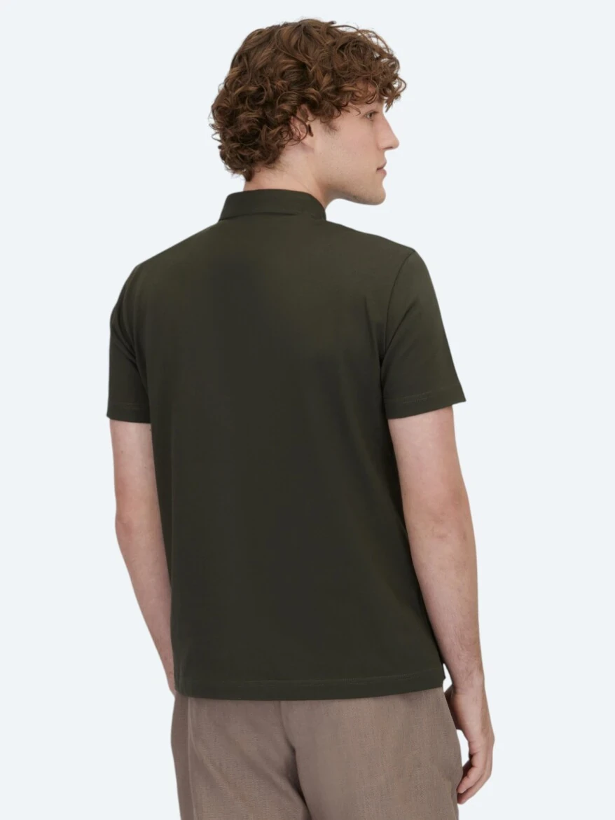 Koyu Yeşil Polo Yaka Pamuk Karışımlı T-Shirt - 5