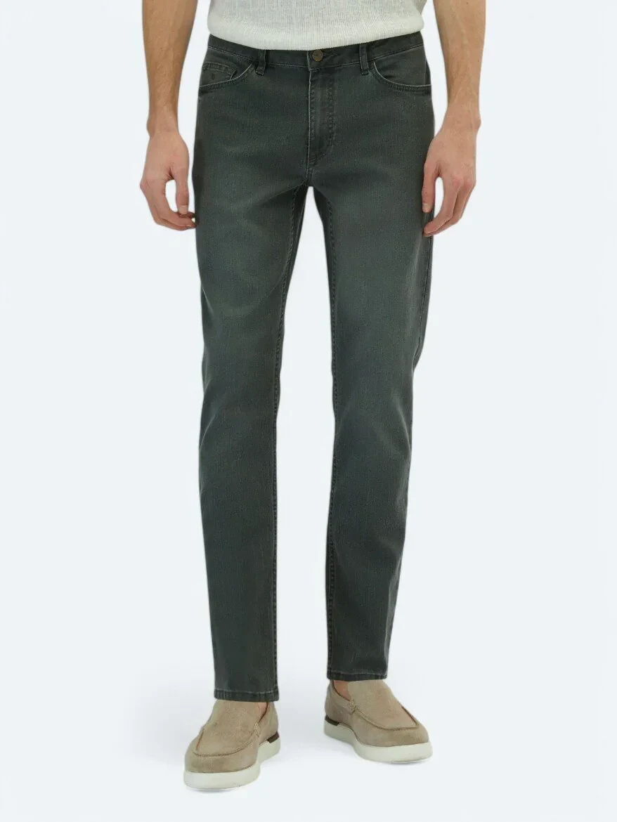 Koyu Yeşil Slim Fit Denim Pamuk Karışımlı Pantolon - 2