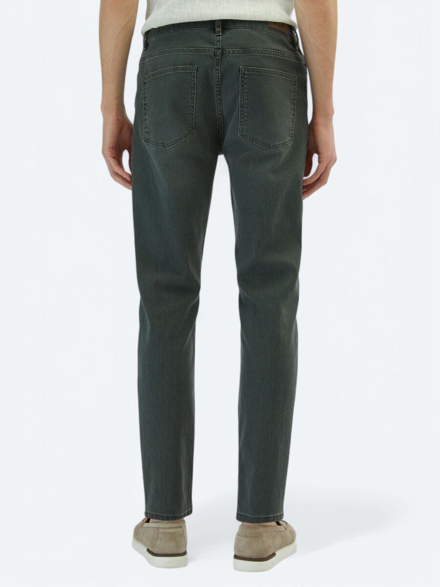 Koyu Yeşil Slim Fit Denim Pamuk Karışımlı Pantolon - 4