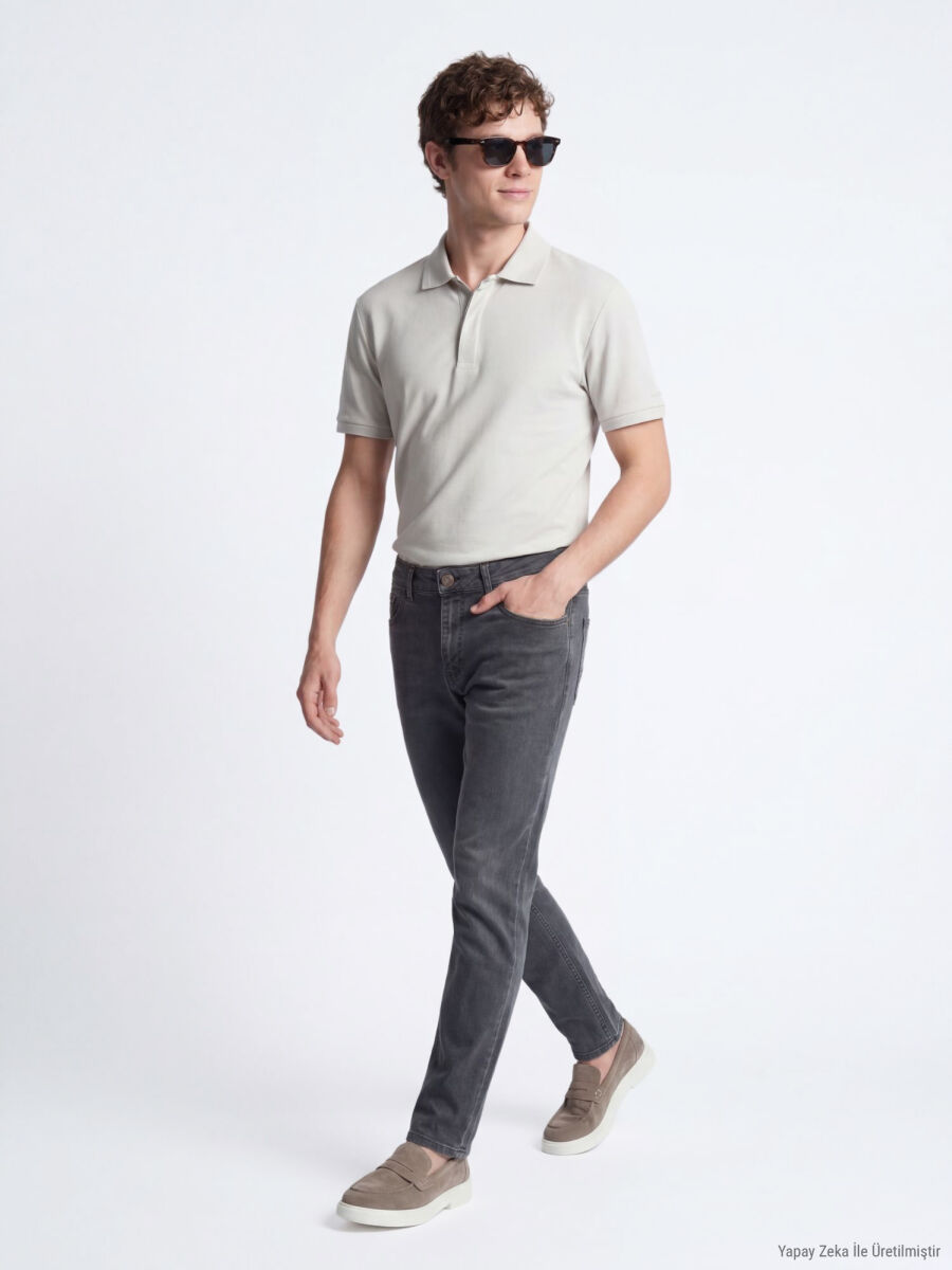 Koyu Yeşil Slim Fit Denim Pamuk Karışımlı Pantolon - 1