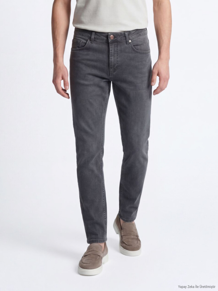 Koyu Yeşil Slim Fit Denim Pamuk Karışımlı Pantolon - 4