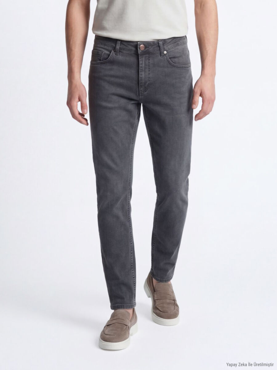 Koyu Yeşil Slim Fit Denim Pamuk Karışımlı Pantolon - 4