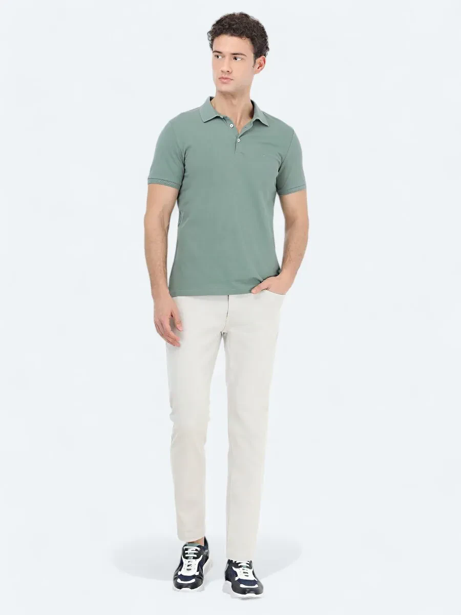 Küf Yeşili Düz Polo Yaka %100 Pamuk T-Shirt - 1