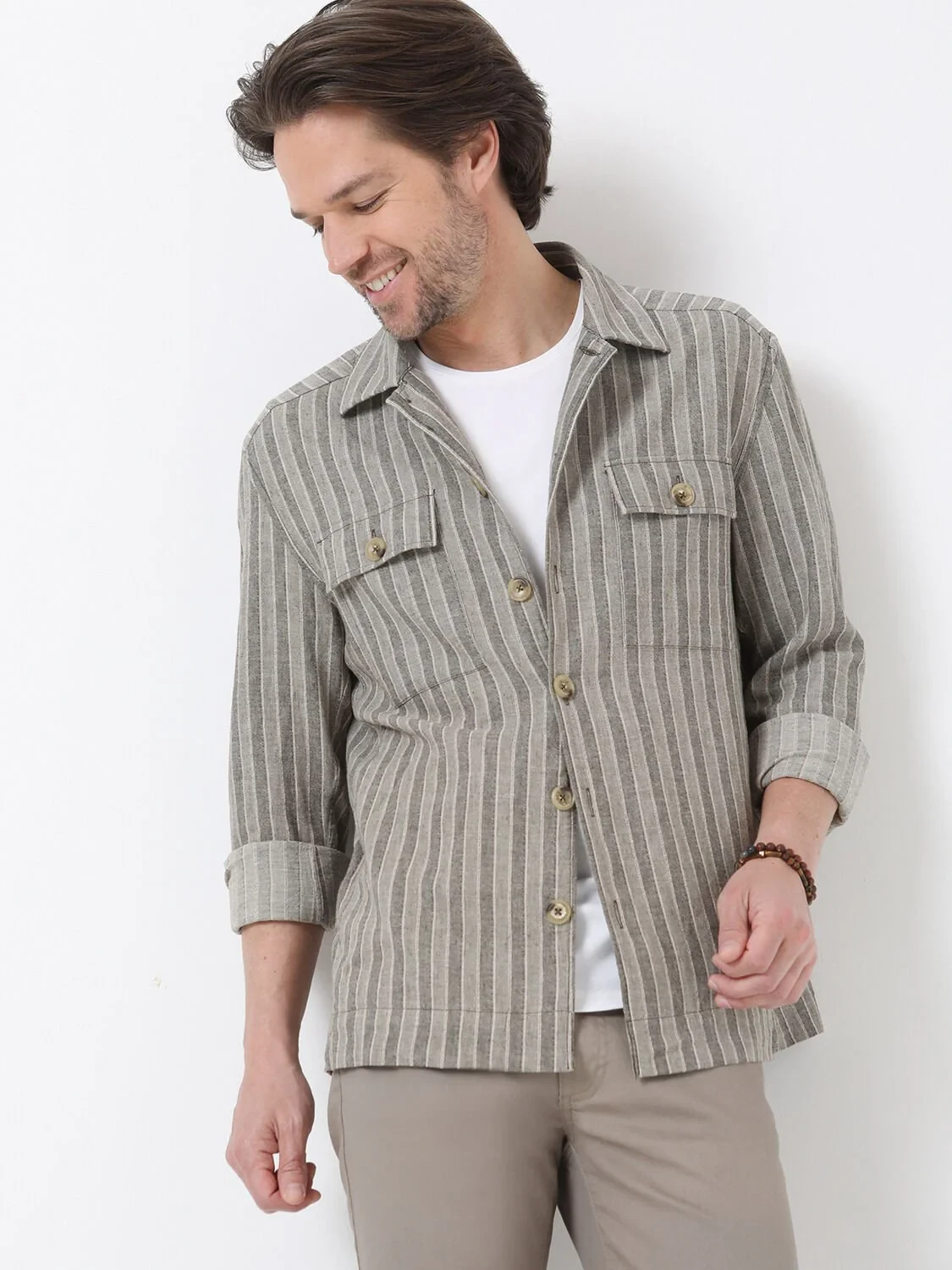 Küf Yeşili Regular Fit Dokuma Pamuk Karışımlı Overshırt - 4