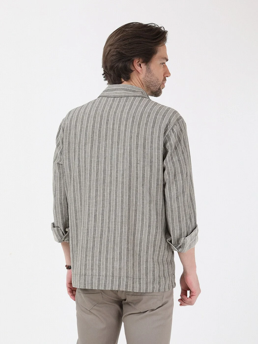 Küf Yeşili Regular Fit Dokuma Pamuk Karışımlı Overshırt - 5