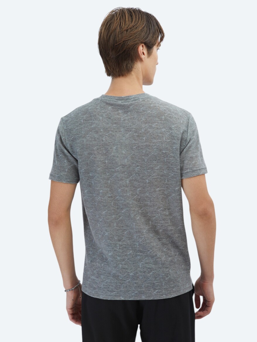 Lacivert Baskılı Bisiklet Yaka Pamuk Karışımlı T-Shirt - 5