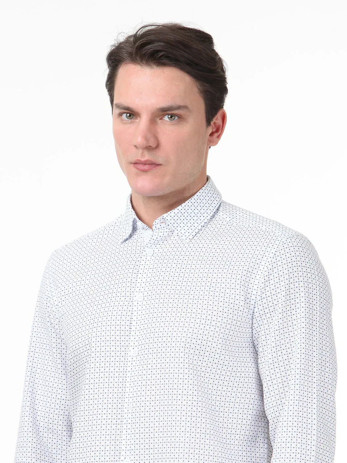 Lacivert Baskılı Regular Fit Dokuma Casual %100 Pamuk Gömlek - 3
