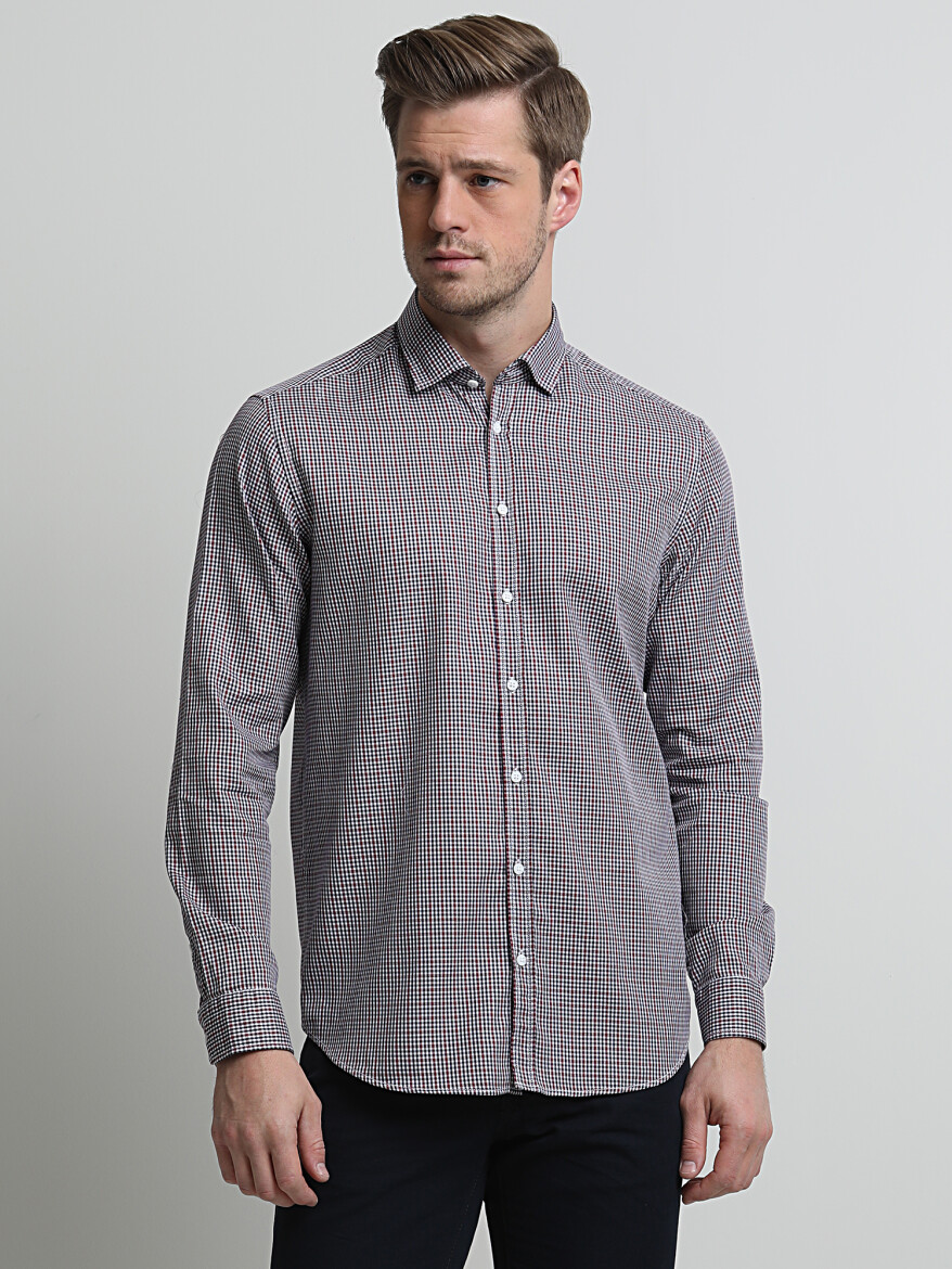 Lacivert Baskılı Regular Fit Uzun Dokuma Casual %100 Pamuk Gömlek - 2