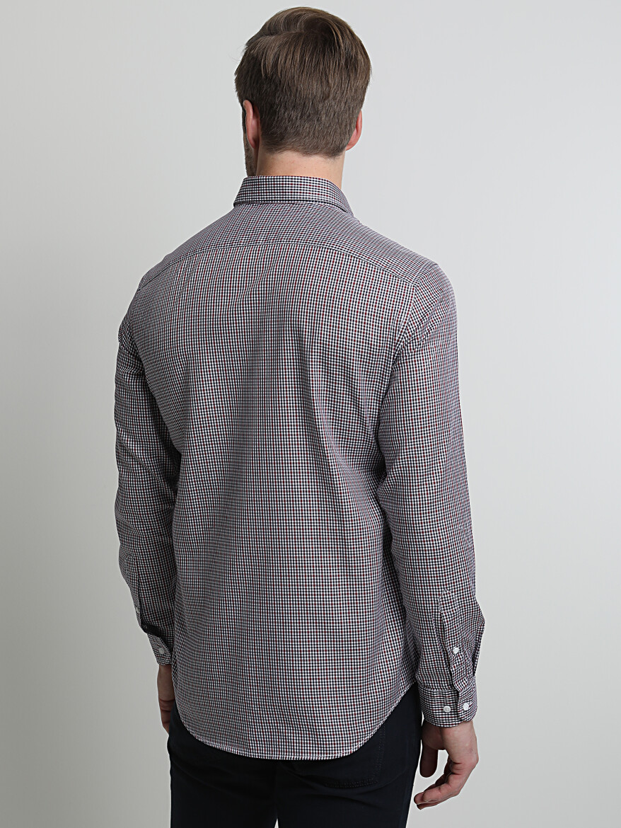 Lacivert Baskılı Regular Fit Uzun Dokuma Casual %100 Pamuk Gömlek - 3