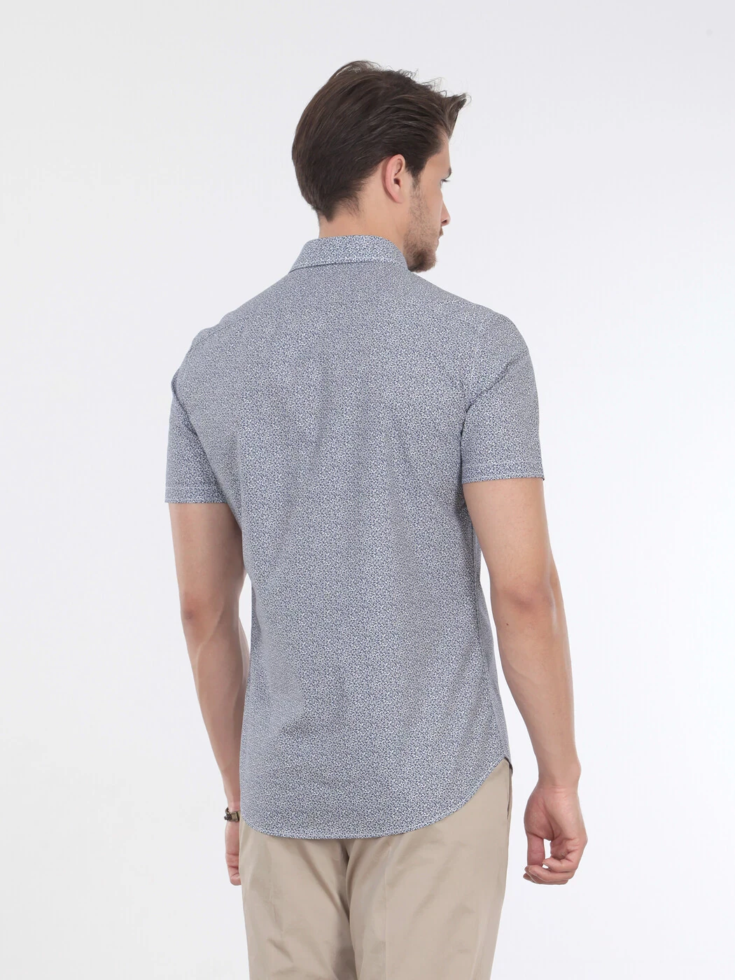 Lacivert Baskılı Slim Fit Dokuma Casual %100 Pamuk Gömlek - 4