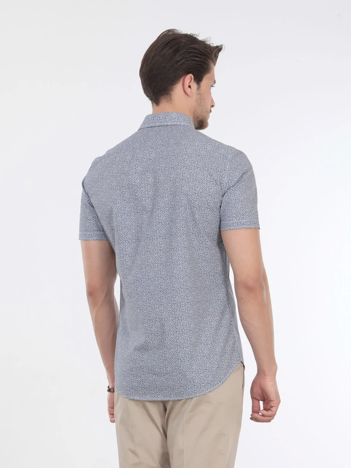 Lacivert Baskılı Slim Fit Dokuma Casual %100 Pamuk Gömlek - 4