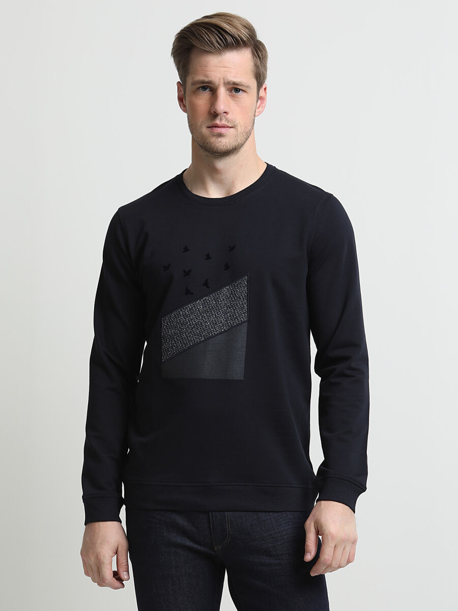 Lacivert Baskılı Sweatshırt - 3