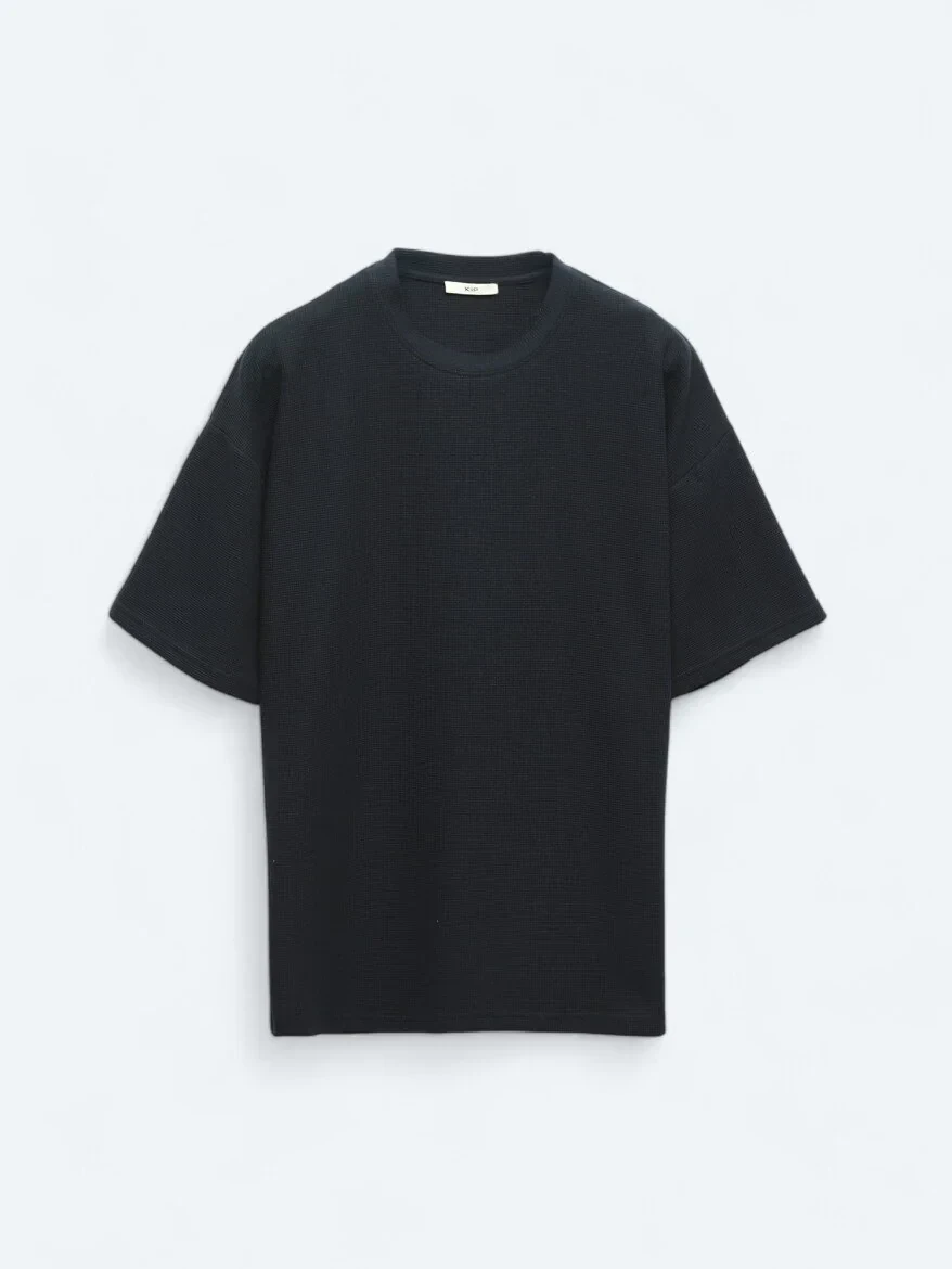 Lacivert Bisiklet Yaka %100 Pamuk T-Shirt - 6