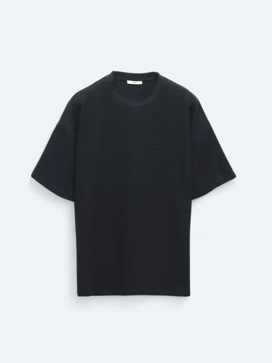 Lacivert Bisiklet Yaka %100 Pamuk T-Shirt - 6