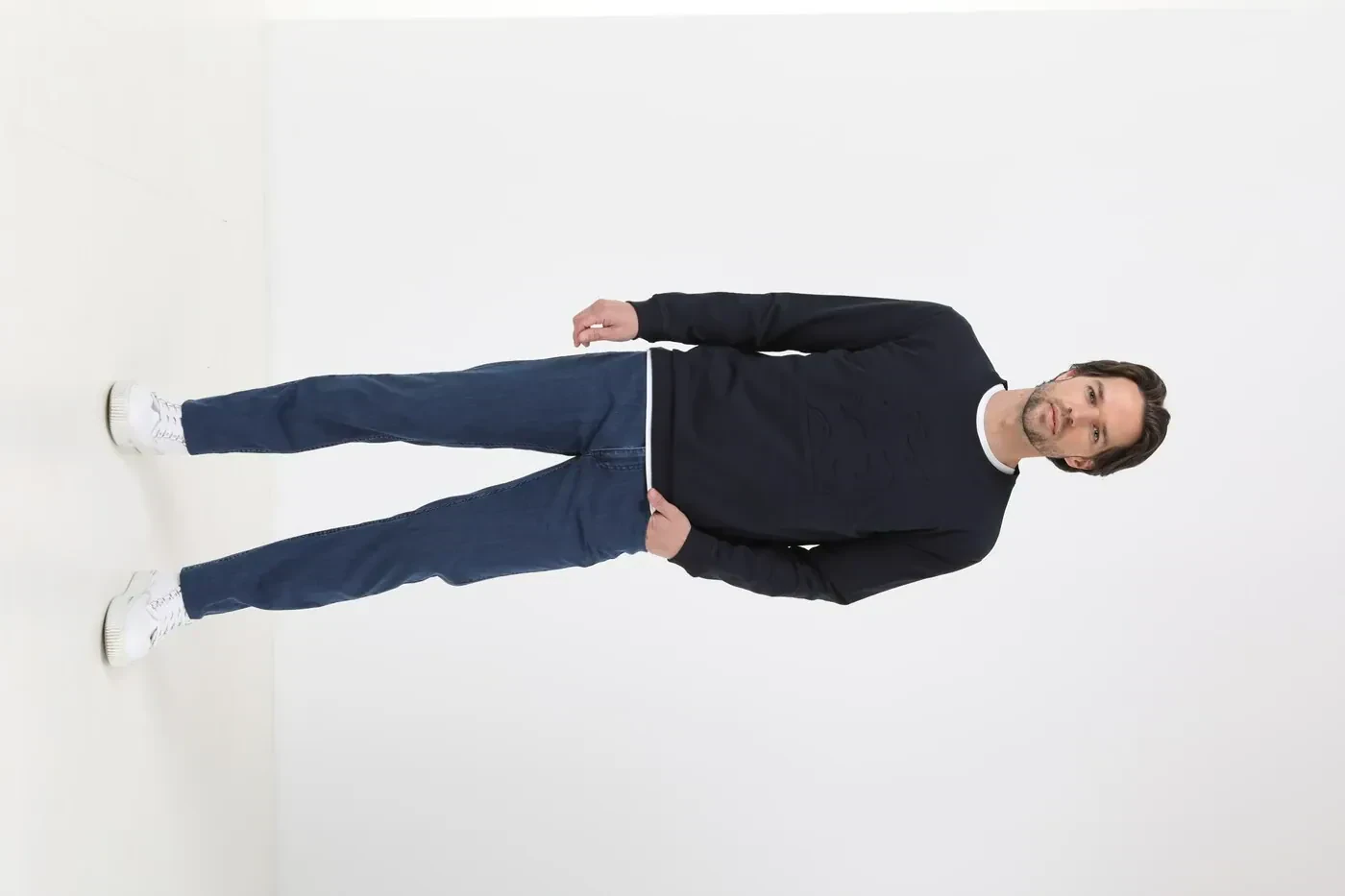 Lacivert Bisiklet Yaka Baskılı Sweatshırt - 3