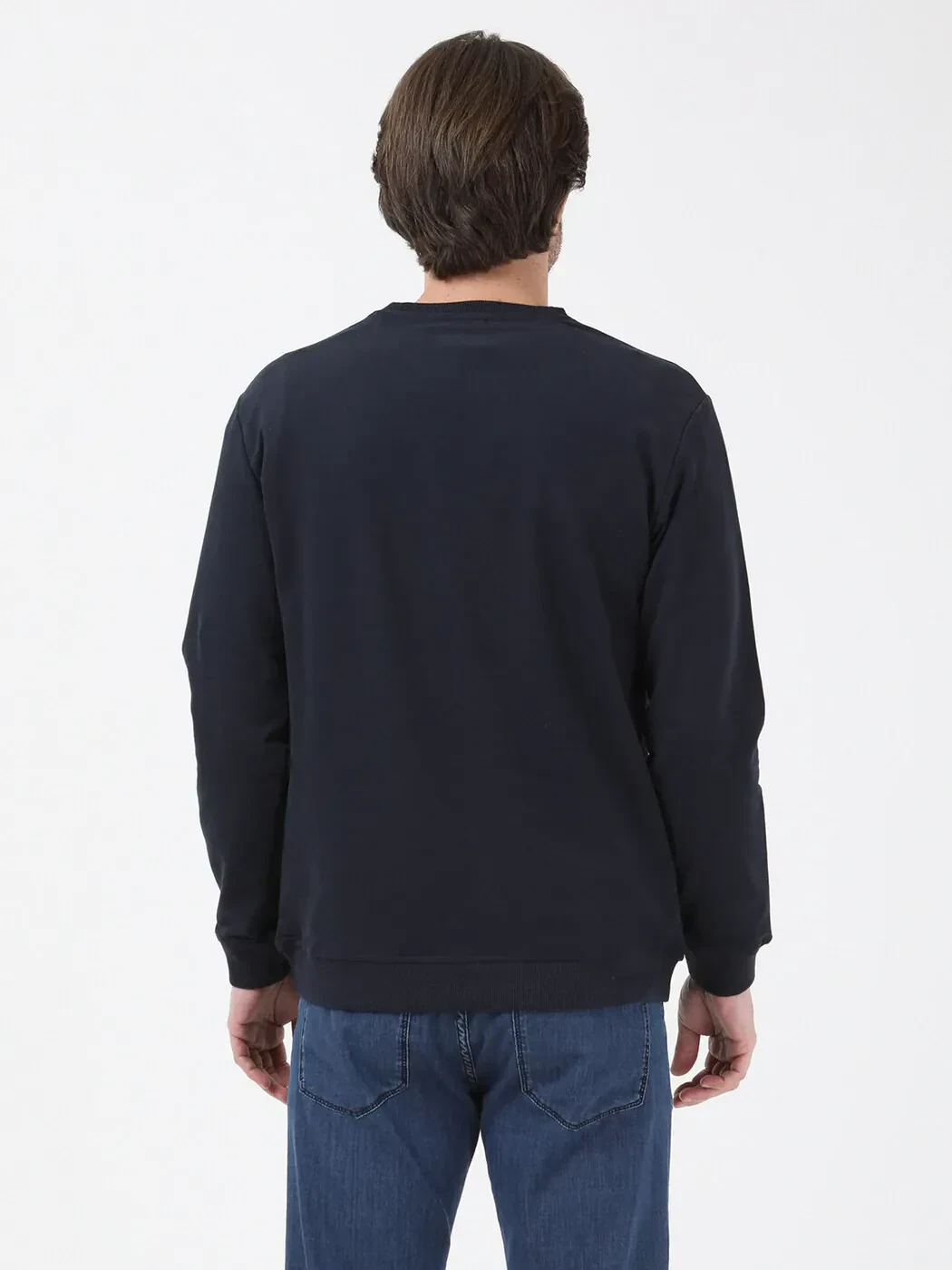 Lacivert Bisiklet Yaka Baskılı Sweatshırt - 5
