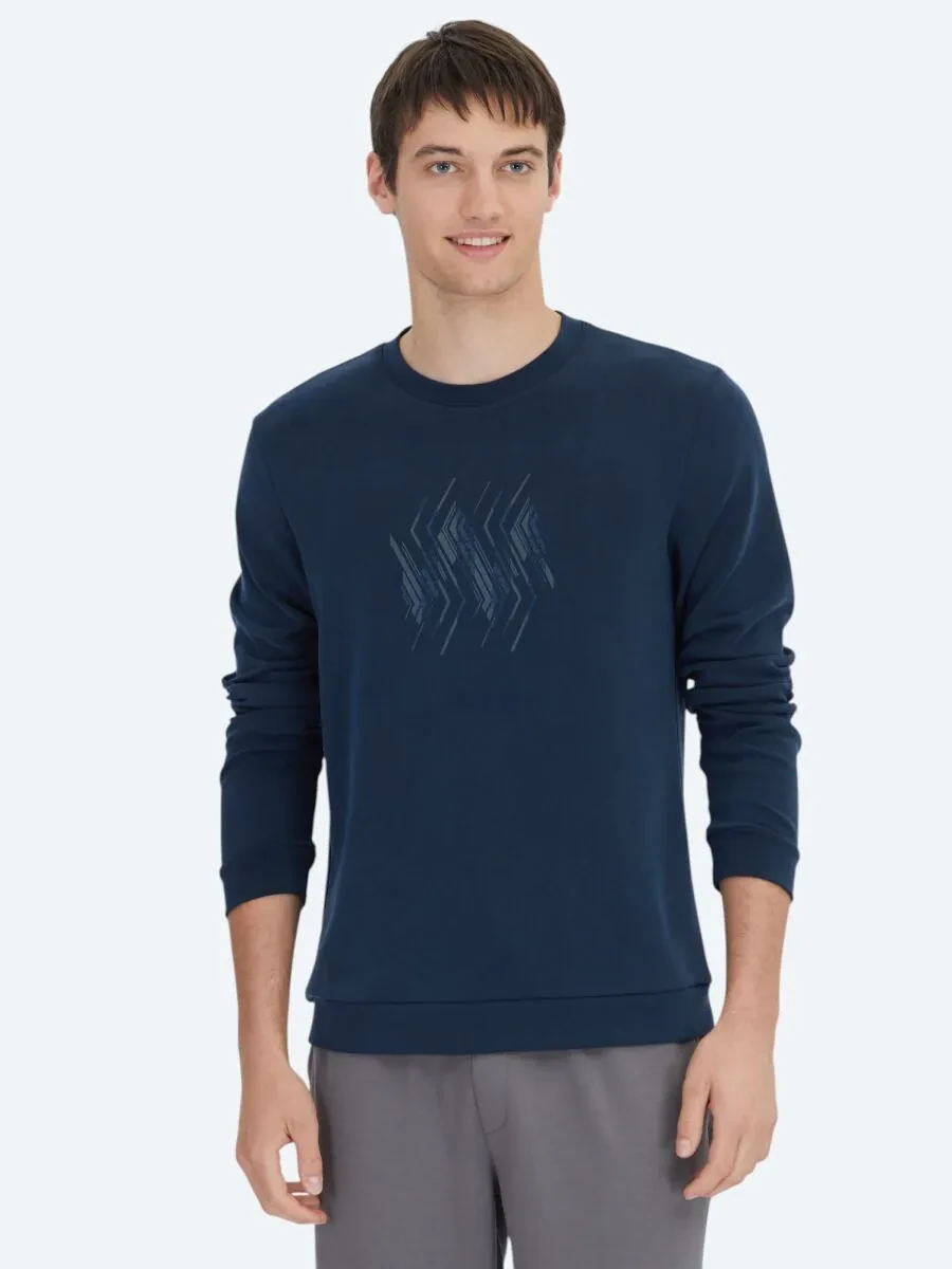 Lacivert Bisiklet Yaka Desenli Sweatshırt - 3