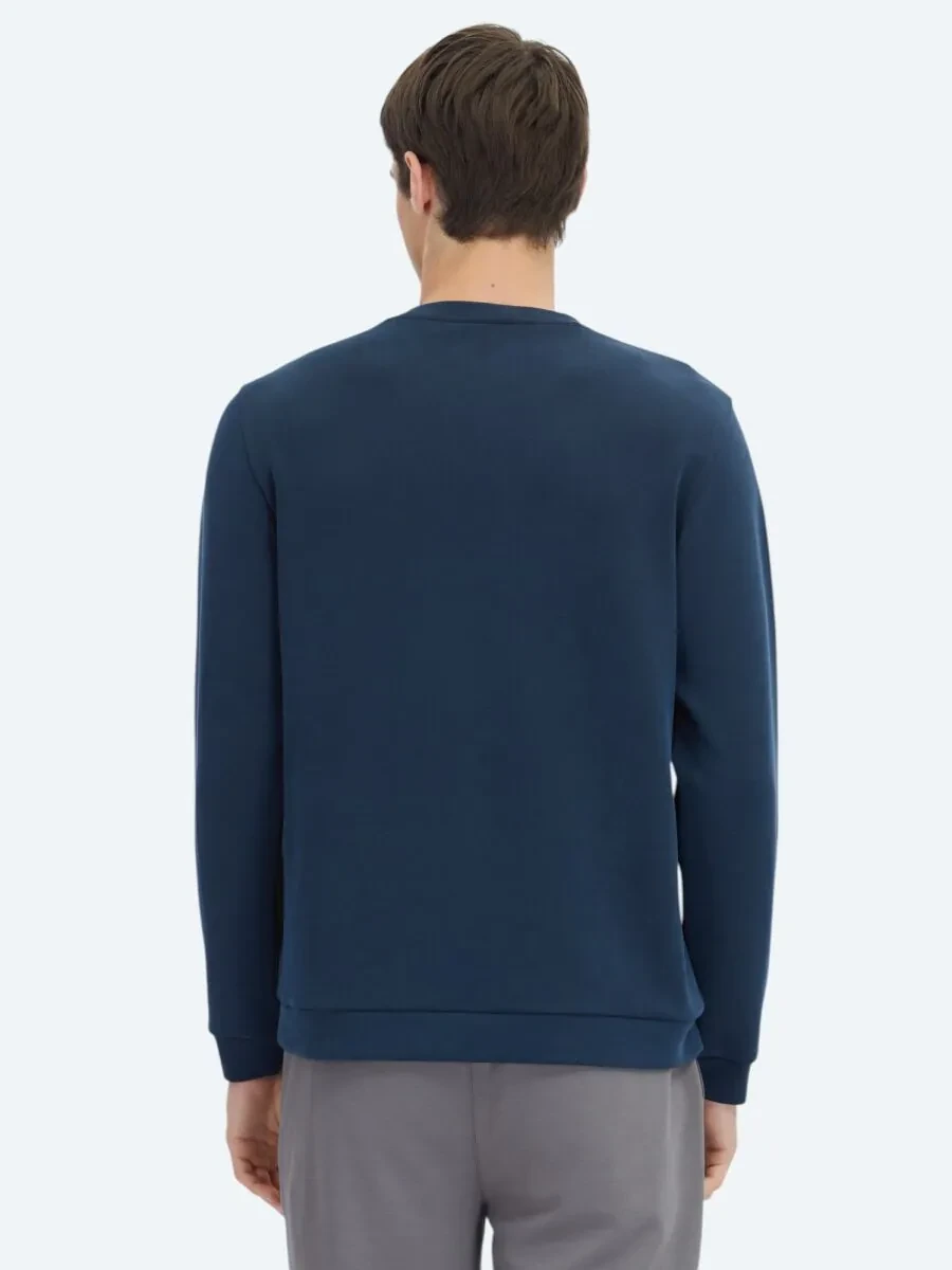 Lacivert Bisiklet Yaka Desenli Sweatshırt - 6
