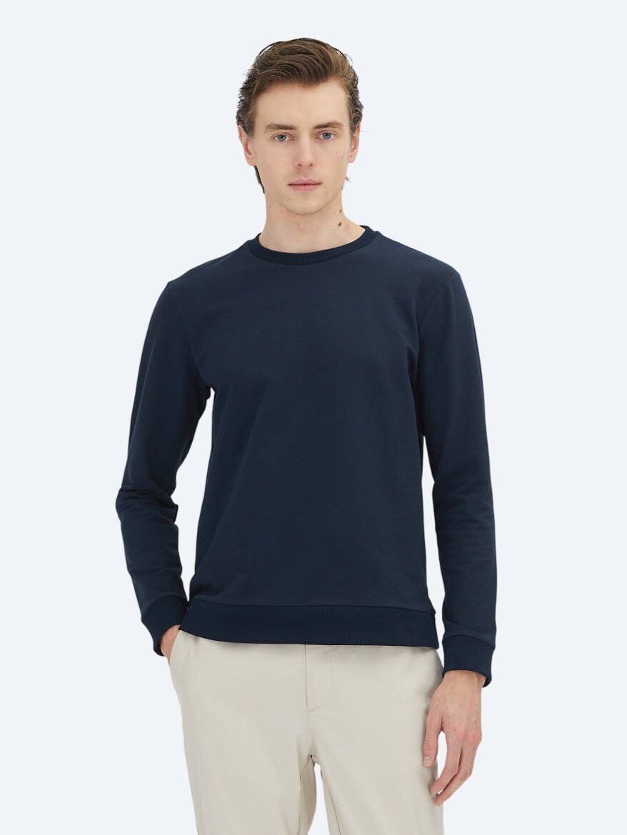 Lacivert Bisiklet Yaka Sweatshırt - 1