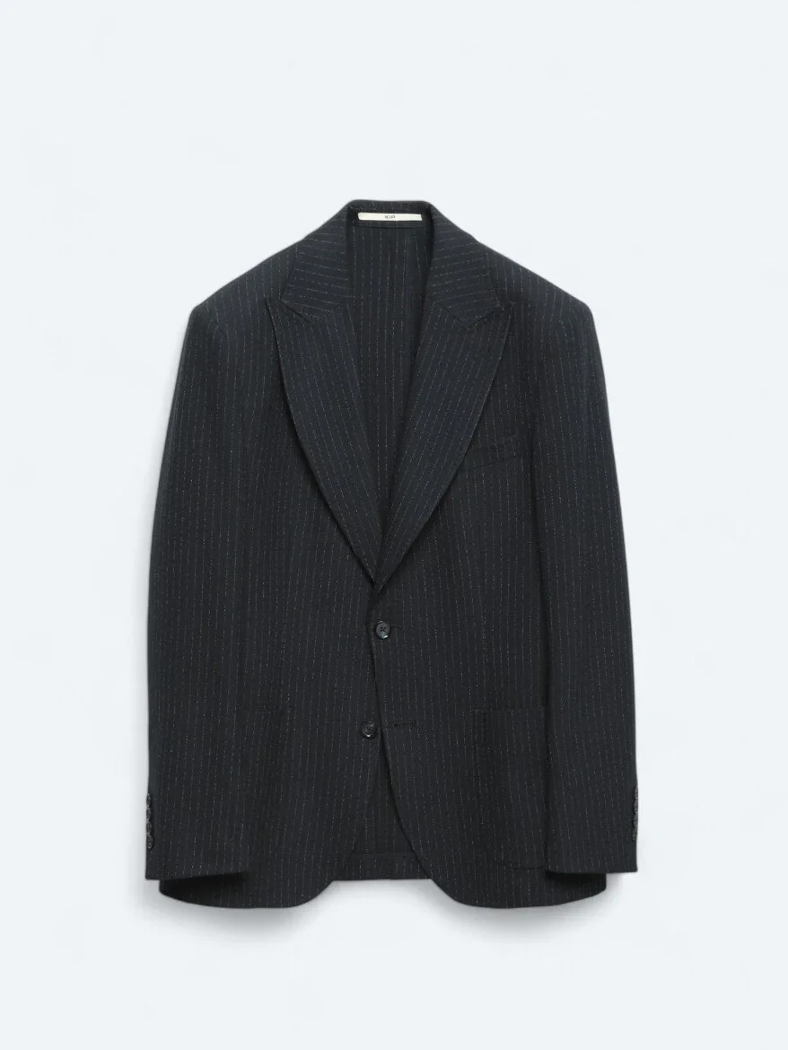 Lacivert Çizgili Comfort Fit Ceket - 7