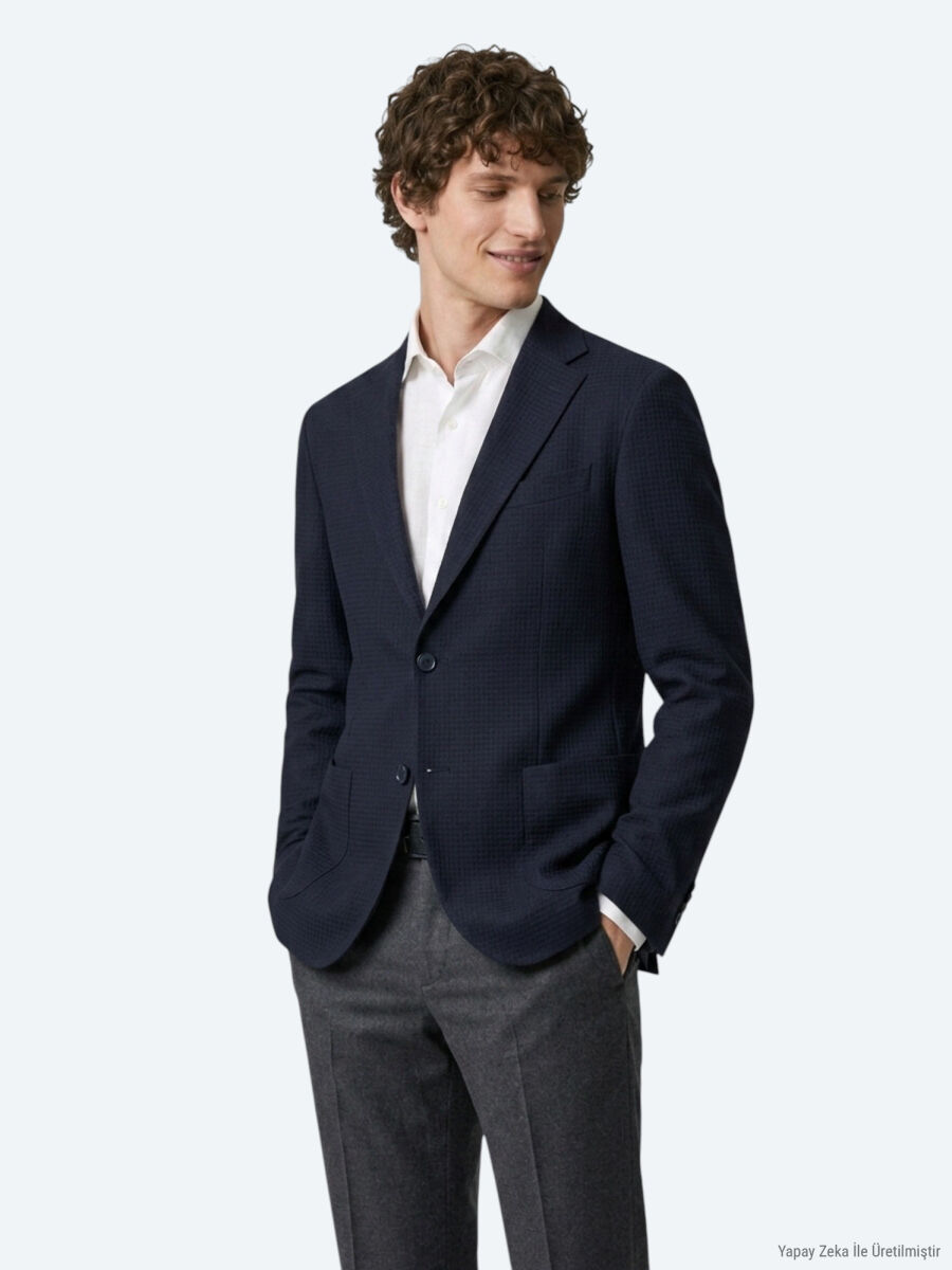 Lacivert Çizgili Comfort Fit Ceket - 1