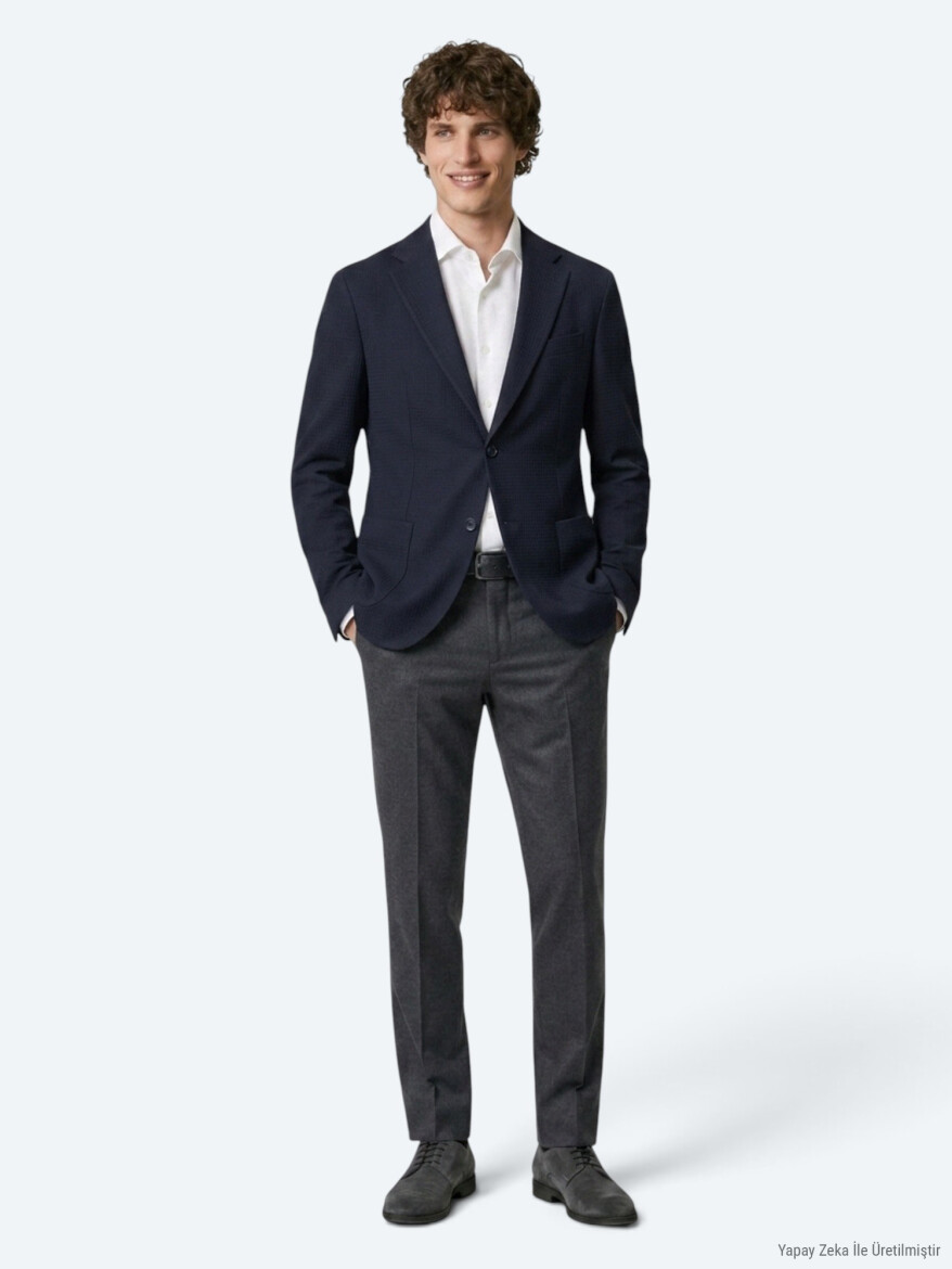 Lacivert Çizgili Comfort Fit Ceket - 2