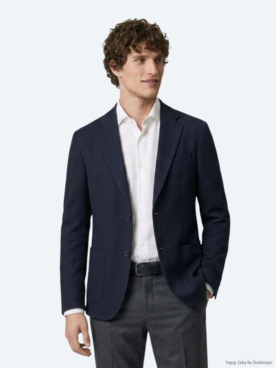 Lacivert Çizgili Comfort Fit Ceket - 3