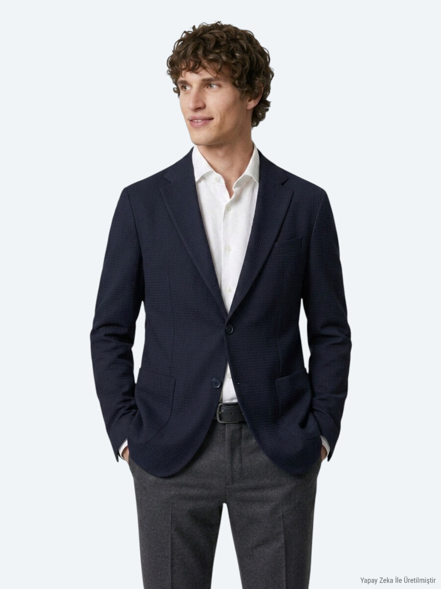 Lacivert Çizgili Comfort Fit Ceket - 4
