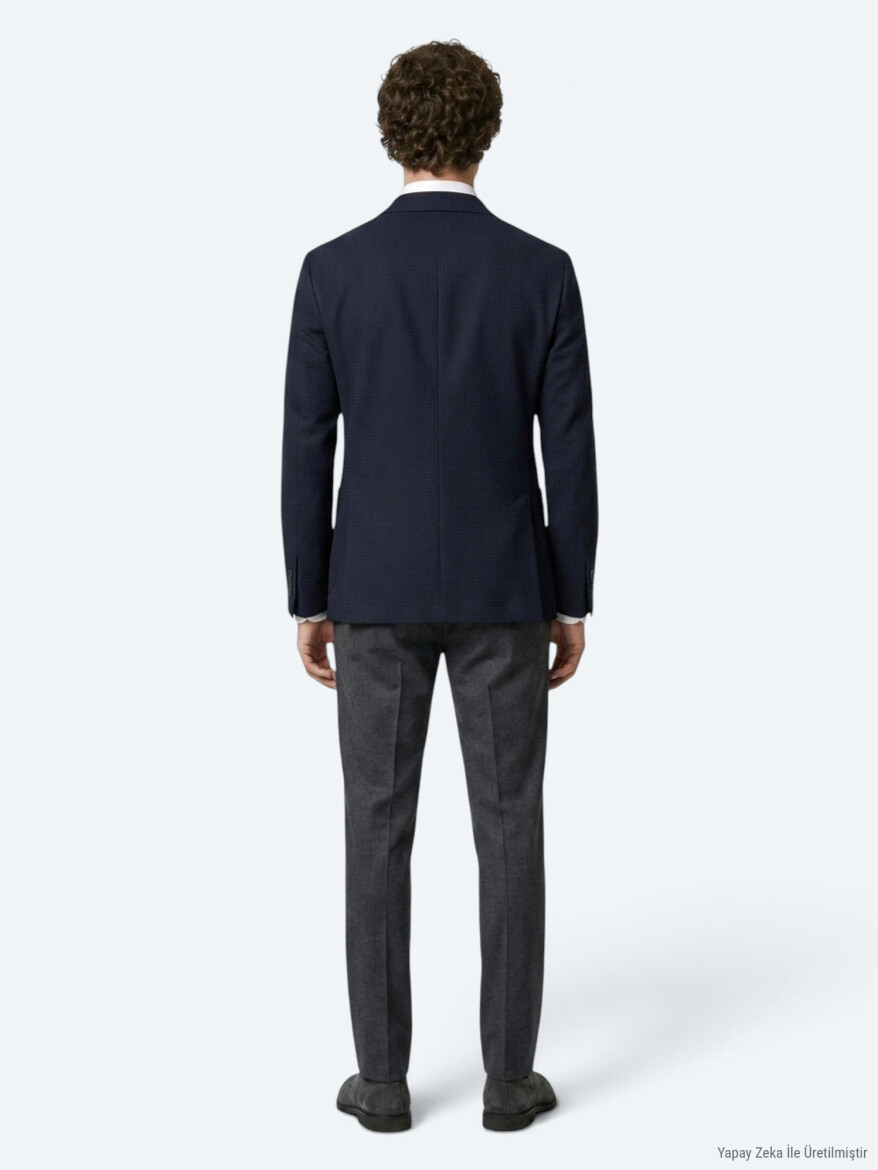 Lacivert Çizgili Comfort Fit Ceket - 5