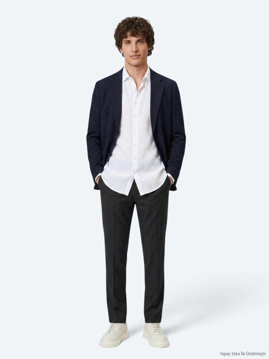 Lacivert Çizgili Comfort Fit Ceket - 8