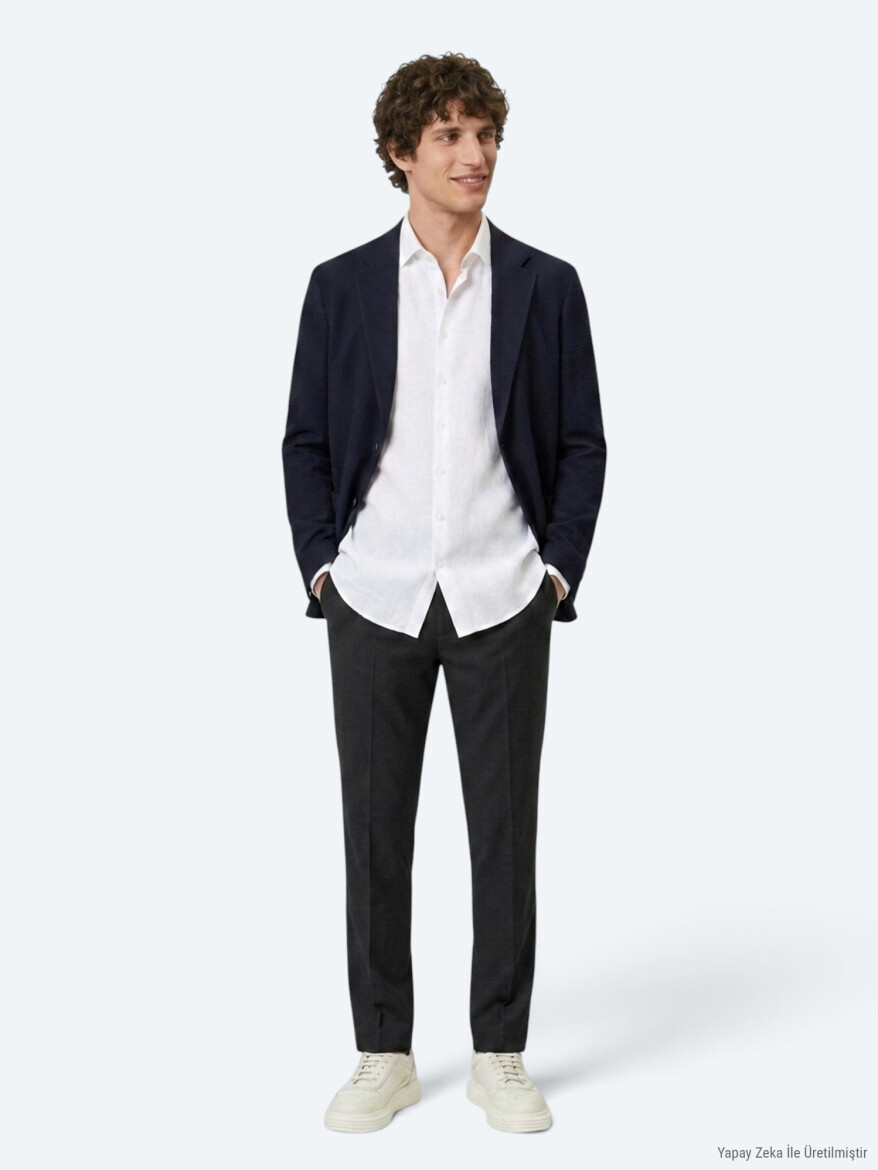 Lacivert Çizgili Comfort Fit Ceket - 9