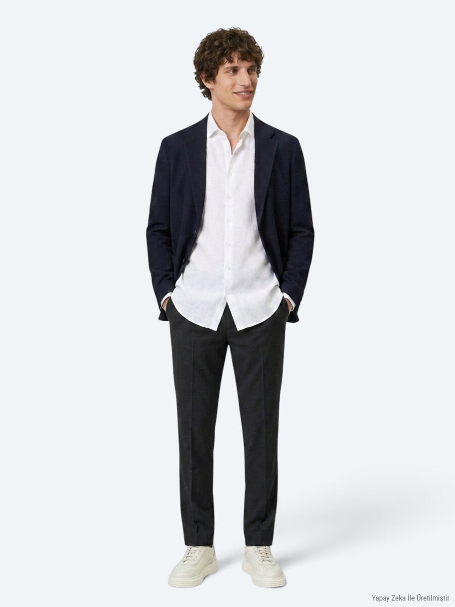 Lacivert Çizgili Comfort Fit Ceket - 9