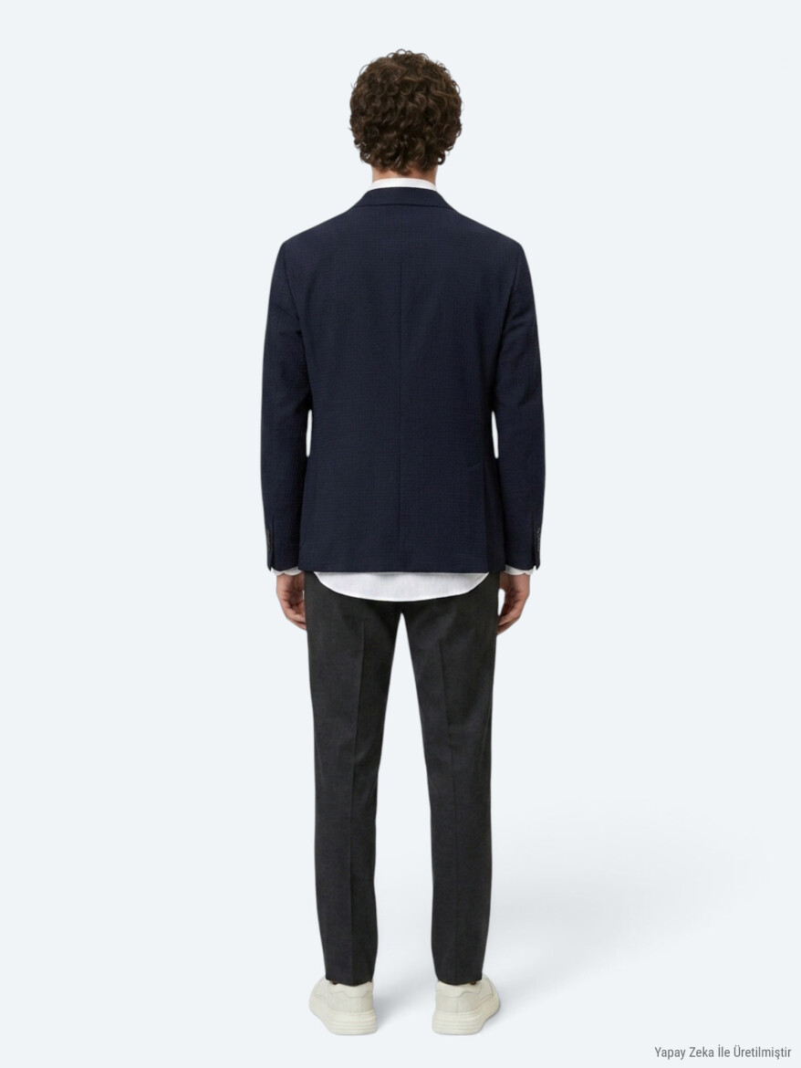 Lacivert Çizgili Comfort Fit Ceket - 10
