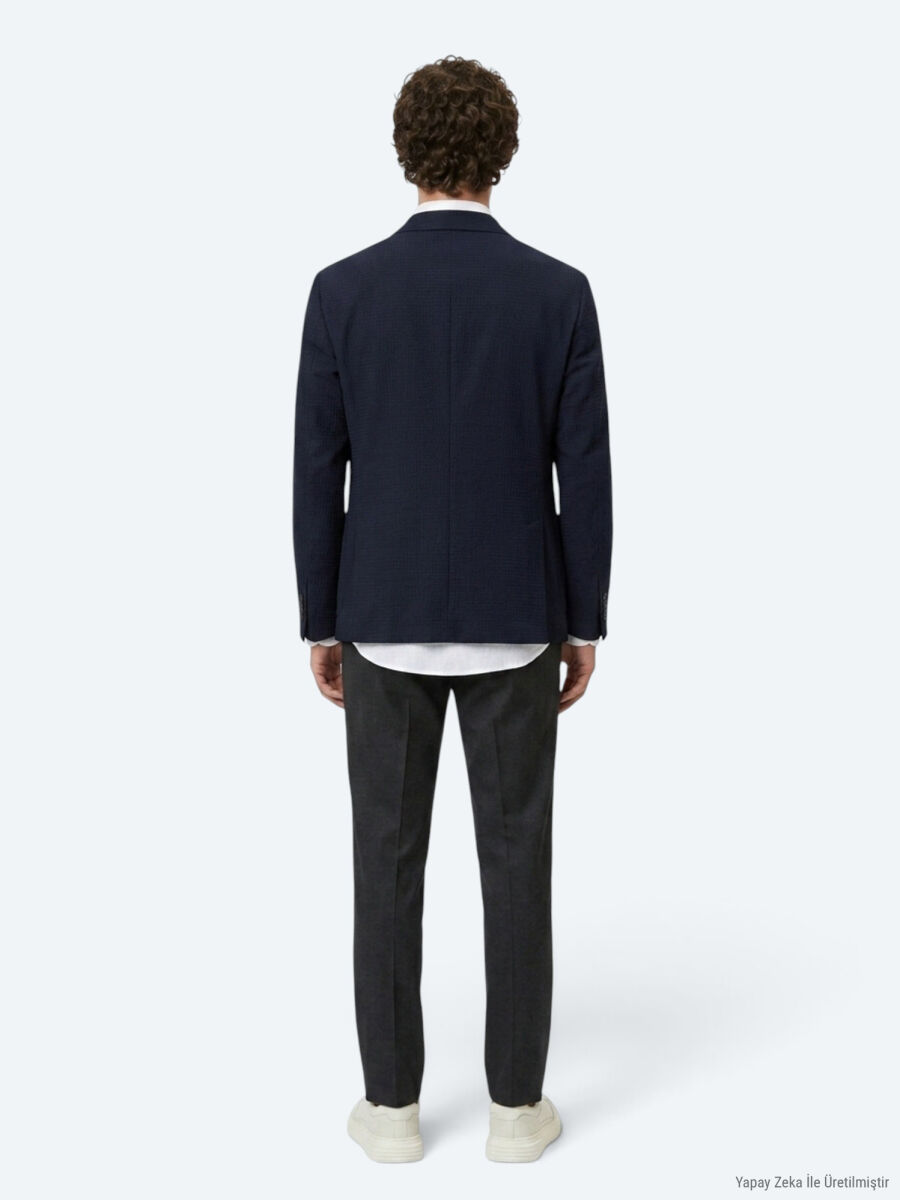 Lacivert Çizgili Comfort Fit Ceket - 10