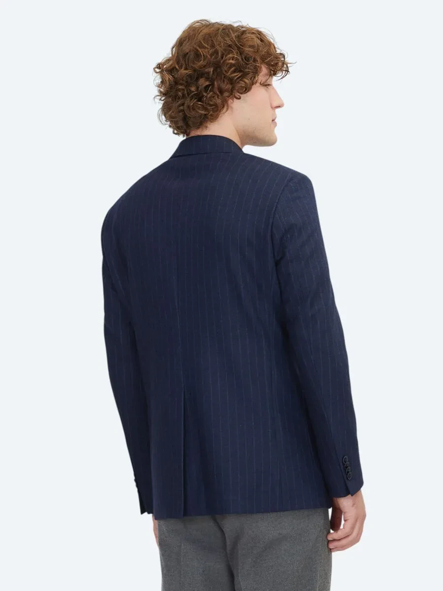 Lacivert Çizgili Comfort Fit Örme Ceket - 6