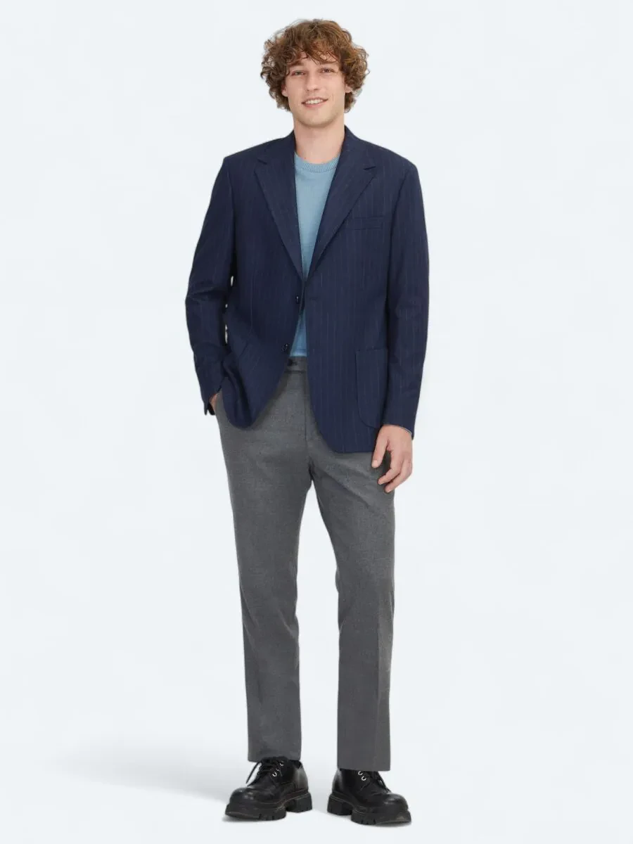 Lacivert Çizgili Comfort Fit Örme Ceket - 2