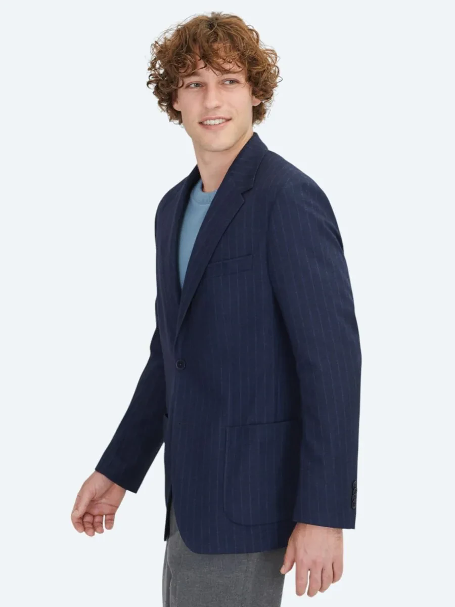 Lacivert Çizgili Comfort Fit Örme Ceket - 3